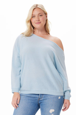 Plus Size Cashmere Off the Shoulder Sweater- baby blue