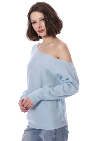 Cashmere Off the Shoulder Top - Baby Blue