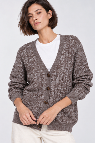 Cotton Oversized Marled Cable Cardigan