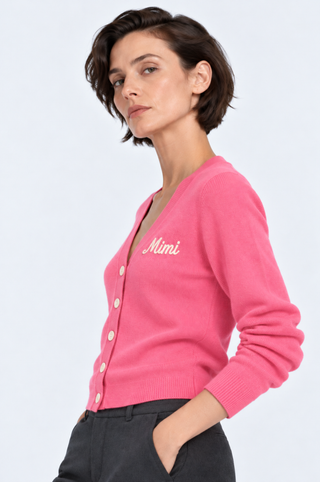 Cotton Cashmere "Mimi" Embroidered V Neck Cardigan