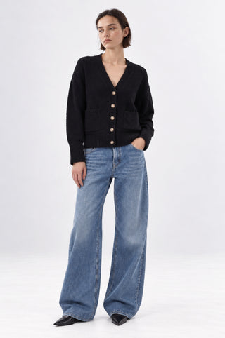 Cotton Boucle V Neck Cardigan