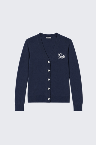 Cotton Cashmere "Gigi" Embroidery V Neck Cardigan