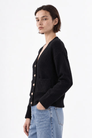 Cotton Boucle V Neck Cardigan