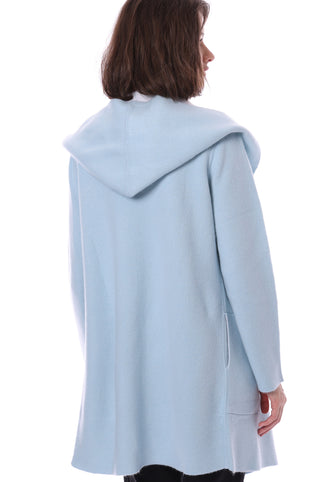 Cashmere Hooded Reversible Coat- Baby Blue/White