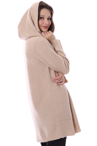 Cashmere Hooded Reversible Coat- Brown Sugar/White