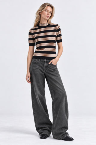 Striped Short Sleeve Mock