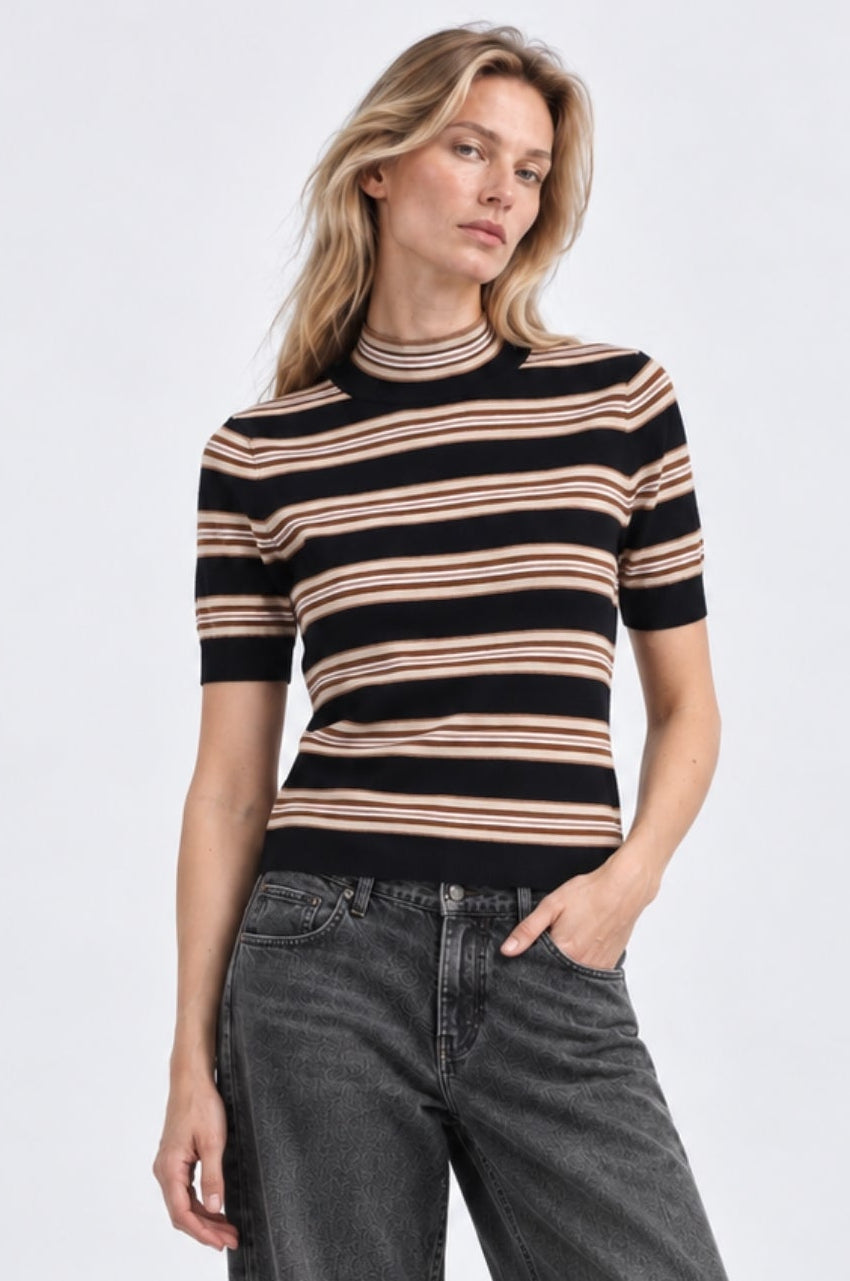 Striped Short Sleeve Mock