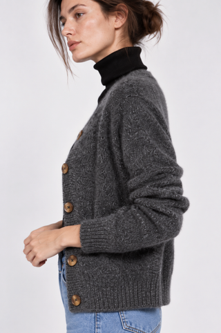 Cashmere Silk Marled Relaxed Crew Cardigan