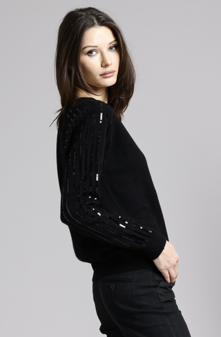 Cashmere V-Neck with Sequined Sleeves