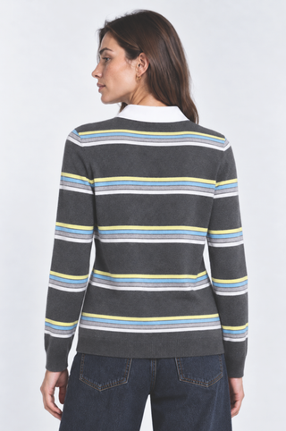 Striped Long Sleeve Polo in Cotton Cashmere