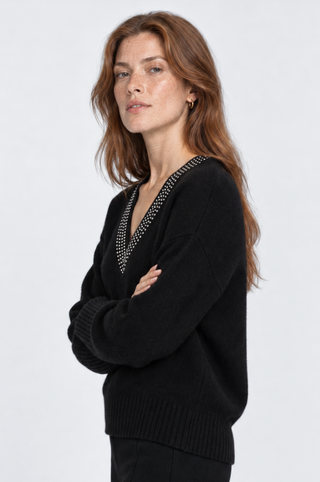 Cashmere Embellished V Neck