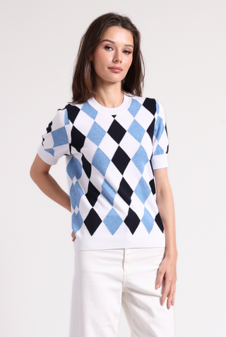 Cotton Cashmere Argyle Short Sleeve Crew