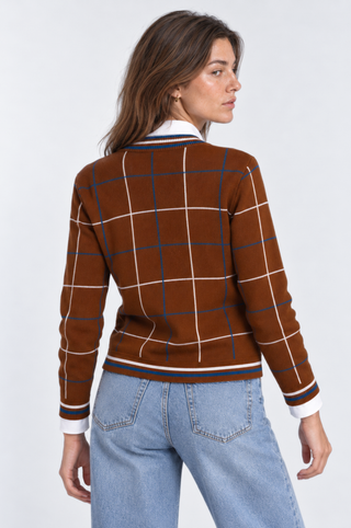 Viscose Blend Plaid Cardigan with Tipping