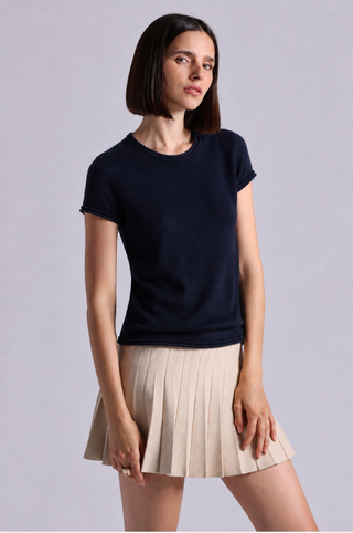 Sheer Luxury Cashmere Short Sleeve Tee with Rolled Trims