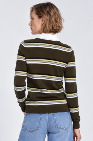 Striped Long Sleeve Polo in Cotton Cashmere