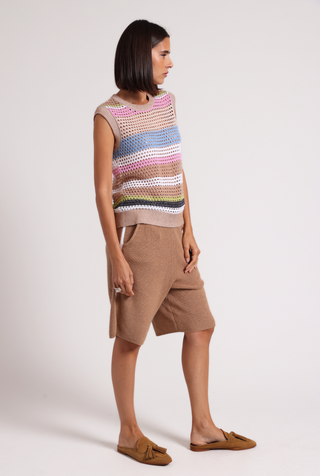 Cotton Cashmere Plaited Mesh Stripe Muscle Tank