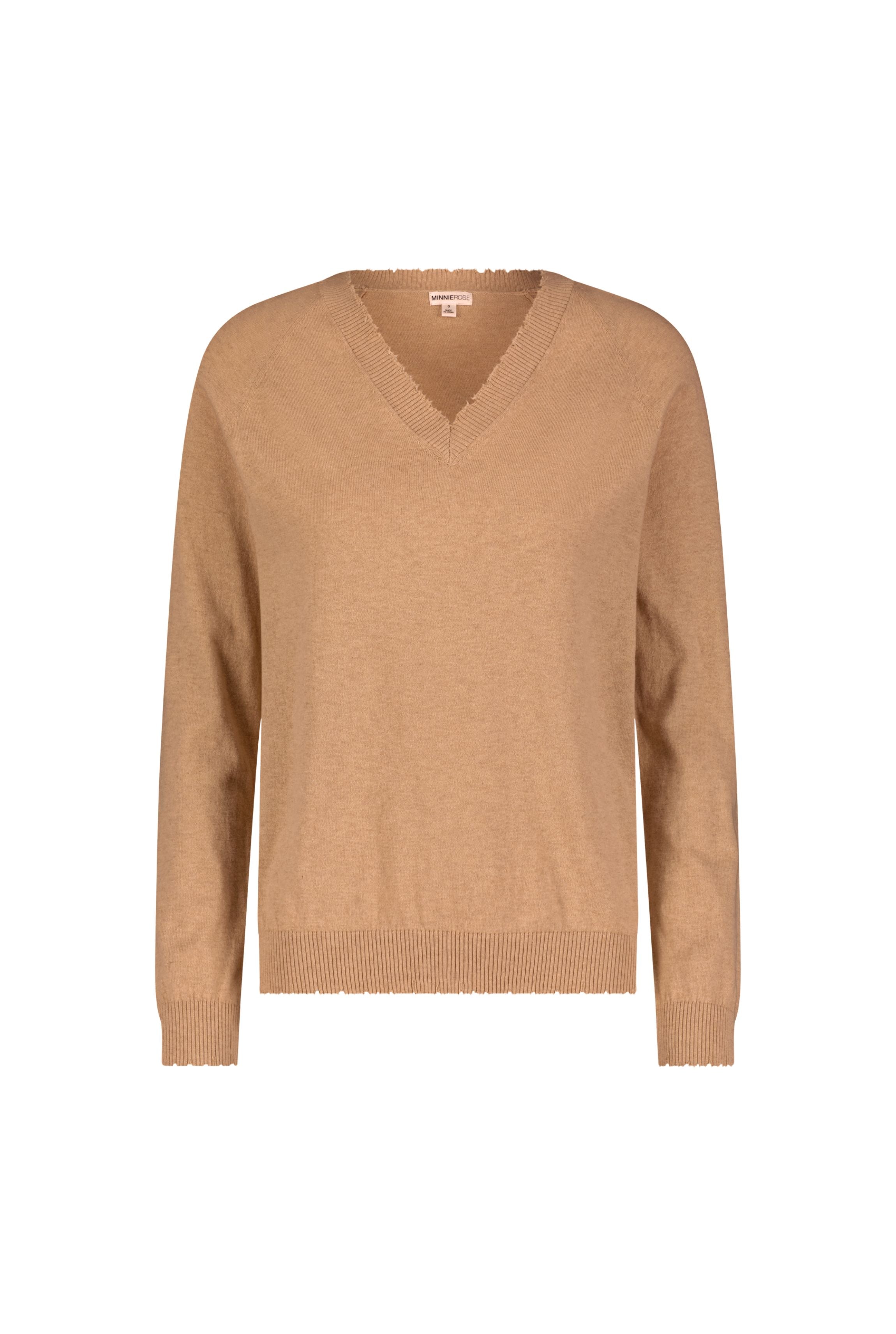 Cotton Cashmere Frayed Edge V Neck – Minnie Rose