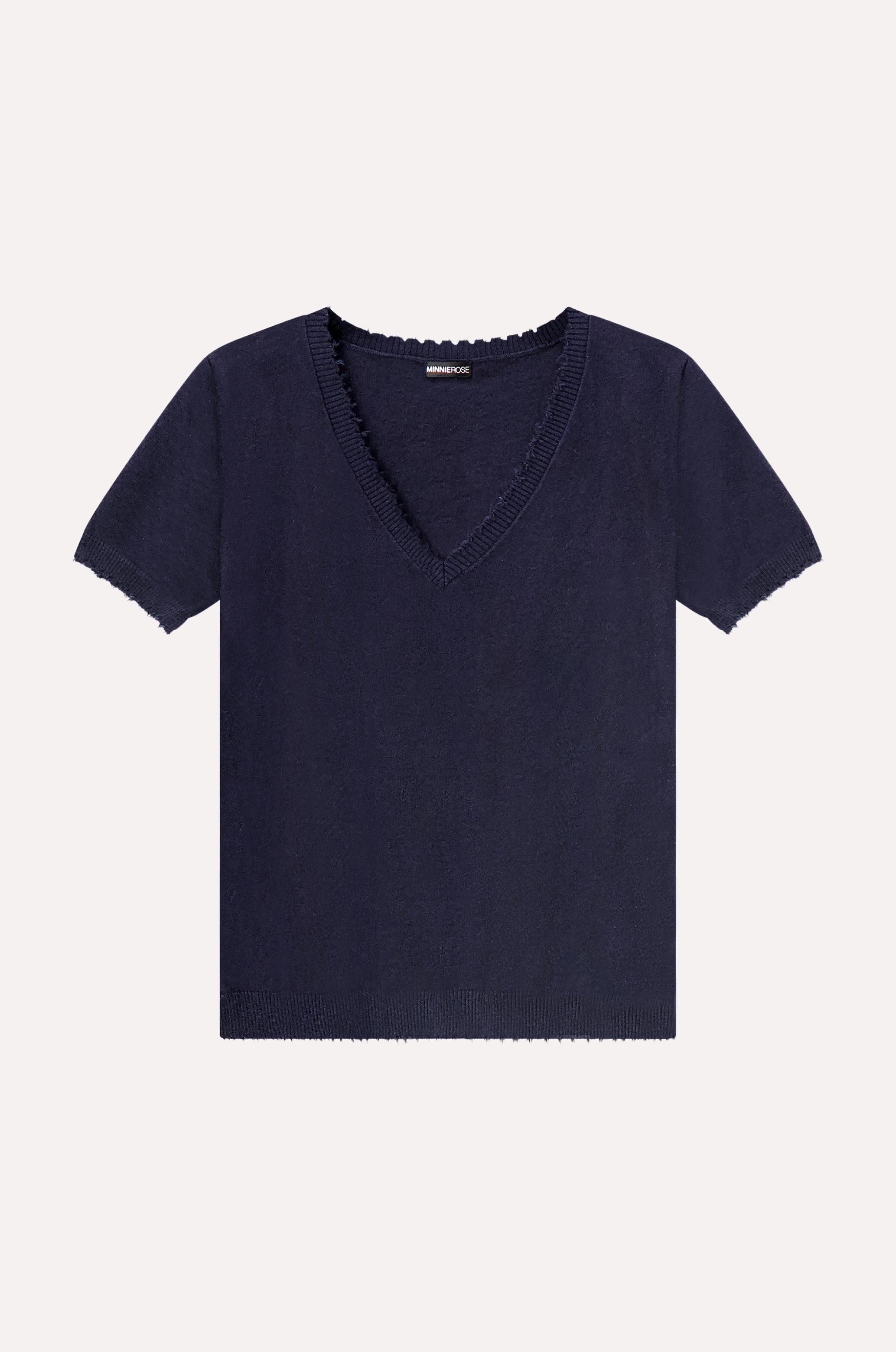 Cotton Cashmere Frayed V Tee