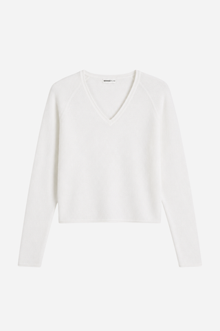 Sheer Luxury Cashmere Long Sleeve V Neck with Rolled Trims