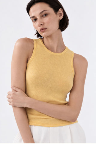 Sheer Luxury Cashmere Crew Neck Tank with Rolled Edges