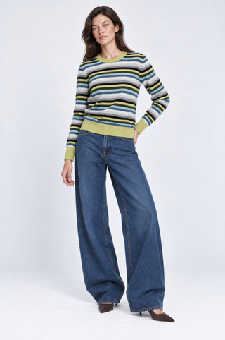 Cashmere Long Sleeve Striped Crew Neck