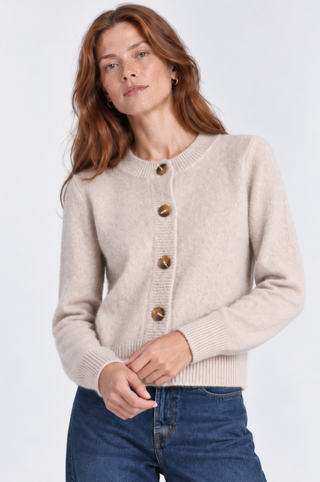 Cashmere Silk Marled Relaxed Crew Cardigan