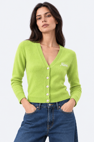Cotton Cashmere "Mimi" Embroidered V Neck Cardigan