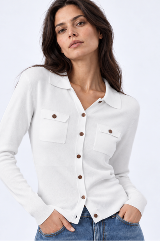 Button Down High Ribbed Polo with Pockets