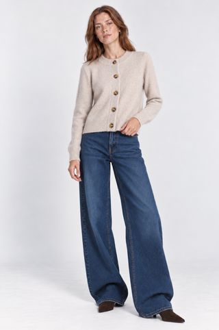 Cashmere Silk Marled Relaxed Crew Cardigan