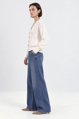 Cotton Boucle V Neck Cardigan