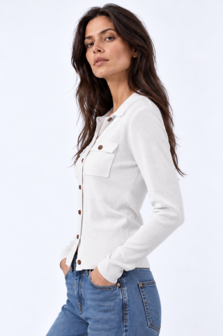 Button Down High Ribbed Polo with Pockets