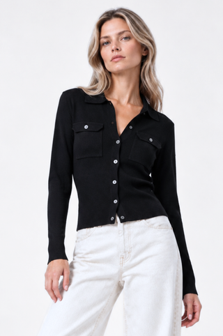 Button Down High Ribbed Polo with Pockets