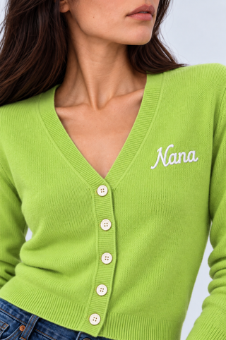 Cotton Cashmere "Nana" Embroidered V Neck Cardigan
