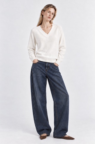 Cashmere Long Sleeve Shrunken V Neck