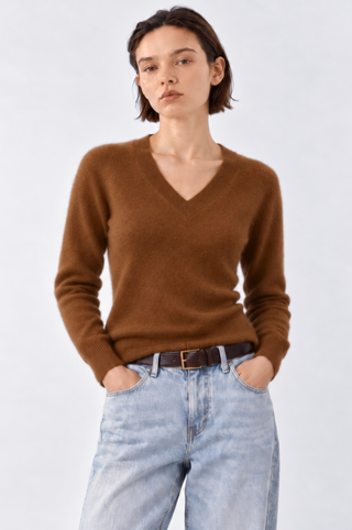 Cashmere Long Sleeve Shrunken V Neck