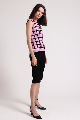 Viscose Windowpane Pleated Sleeveless Top