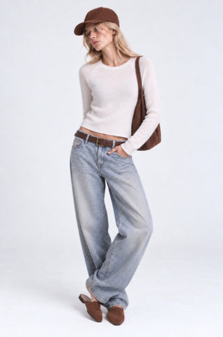 Sheer Luxury Cashmere Raglan Crew with Rolled Trims