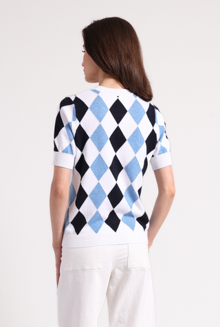 Cotton Cashmere Argyle Short Sleeve Crew