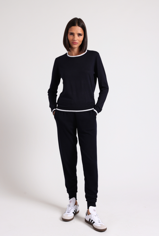 Supima Cotton Cashmere LS Crew with Tipping