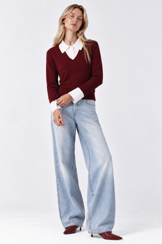 Cotton Cashmere Layered Polo Top