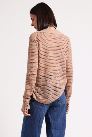 Cotton Cashmere Plaited Mesh Button Down Shirt