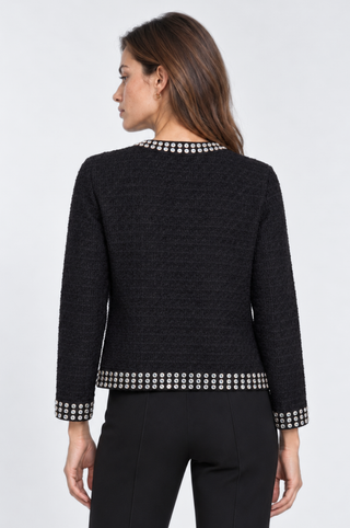Three Quarter Sleeve Jacket With Rhinestone Trim