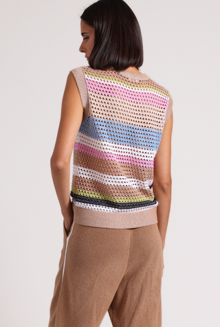 Cotton Cashmere Plaited Mesh Stripe Muscle Tank