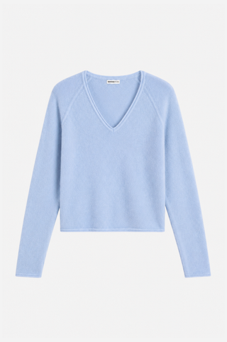 Sheer Luxury Cashmere Long Sleeve V Neck with Rolled Trims