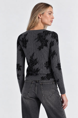 Cashmere Printed Lace Cable Crew Neck