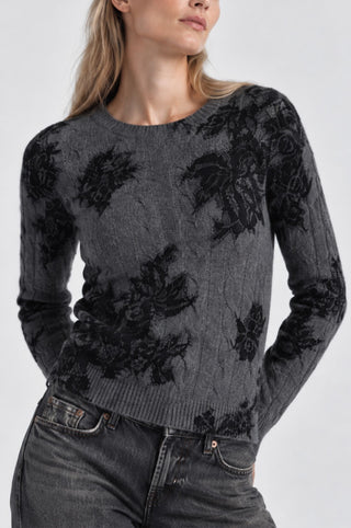 Cashmere Printed Lace Cable Crew Neck