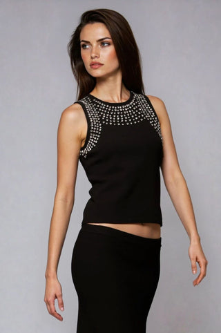 Viscose Embellished Sleeveless Crewneck Top
