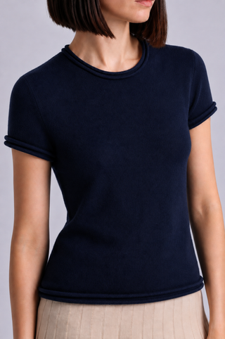 Sheer Luxury Cashmere Short Sleeve Tee with Rolled Trims
