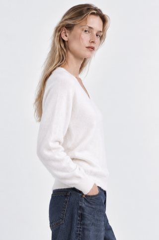 Cashmere Long Sleeve Shrunken V Neck