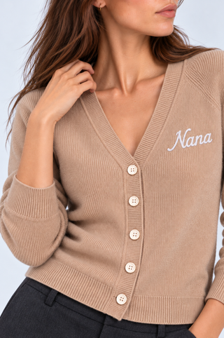 Cotton Cashmere "Nana" Embroidered V Neck Cardigan